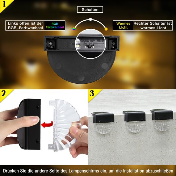 YOFIG Solarlampen für Außen Garten, Wasserdichte Solarleuchten Garten Dekoration, 2 Stück Led Solar Gartenleuchten für Terrasse und Stufen, Solarleuchte mit 2 Modi-Warmweiß/Farbwechselnde