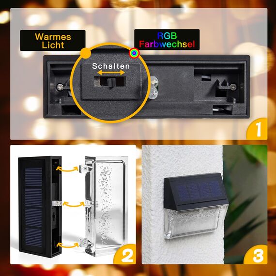 YOFIG Solarlampen für Außen, Wasserdichte Solarleuchten Garten Dekoration, 6 Stück LED Solar Gartenleuchten für Terrasse und Stufen, 2 Modi - Warmweiß/Farbwechselnd