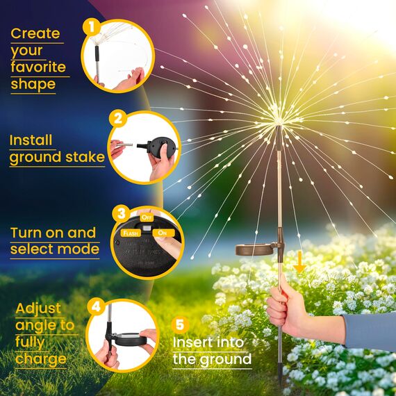 GIGALUMI Gartendeko Solarleuchten für Außen,4 Stück 120 LED Feuerwerk Solarleuchten, Wetterfest Pusteblume Solarlampen für Balkon Terrasse Blumenkästen Hof Deko