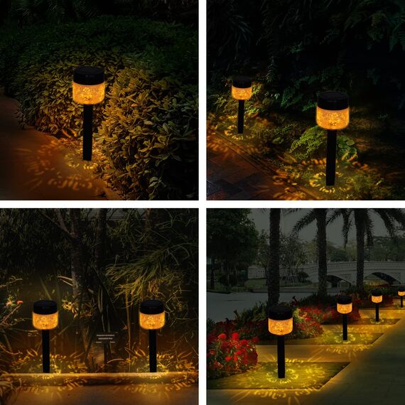 LED Solarleuchten Garten, 4 Stück Solarlampen Außen Deko IP65 Wasserdicht Solar Wegeleuchte für Terrasse, Rasen, Hinterhöfe,Weihnachtsdeko (warmes gelb)