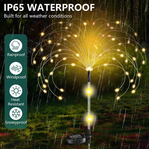 Upgrade Solarleuchten für Außen Garten, 4 Stück 122LED Solar Gartenleuchten, Höhen Optional 82/102cm | Dynamische Feuerwerk Effekte | IP65 Wasserdicht Solarlampen für Außen Garten Wege Rasen Deko