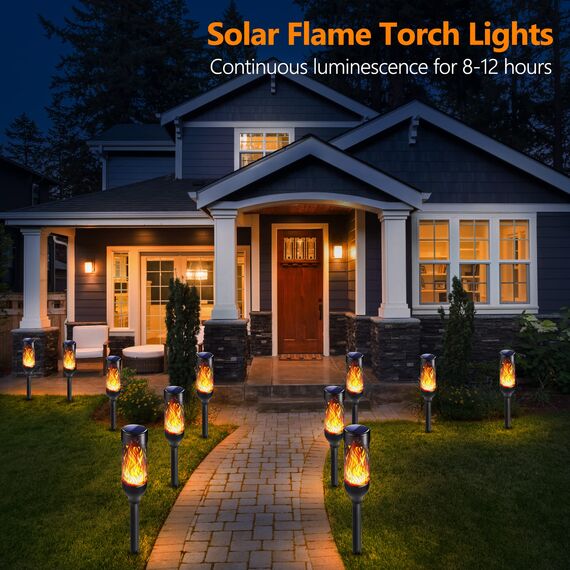 Moxled Solarlampen für Außen Garten, 6 Stück Solar Fackeln mit Realistischer Flammeneffekt, IP65 Wasserdicht Gartenfackeln Solarleuchten für Außen, Hinterhöfe, Gärten, Rasen Beleuchtung