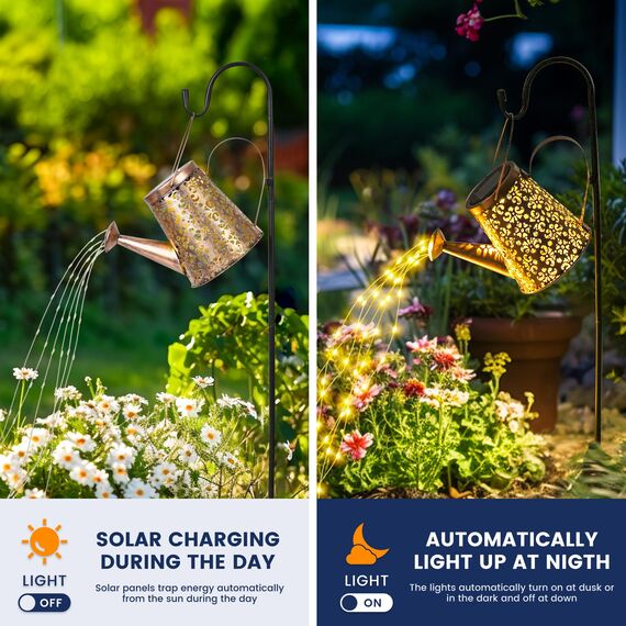 GIGALUMI Solarlampen für außen, Gartendeko für außen, Wasserdicht LED gießkanne,Solar Hängelaterne mit Halterung, für Garten, Rasen, Weg, Terrasse (kleine Blume)