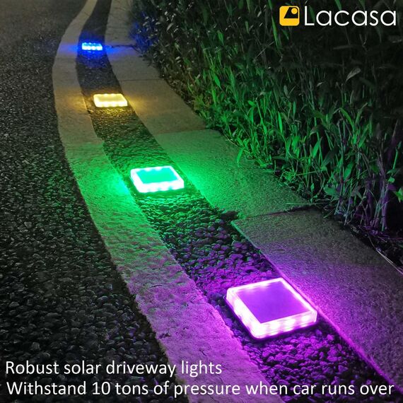 Lacasa 4-Stück Solar Bodenleuchten Aussen, Farbwechsel RGB LED Solarleuchten Garten Bodenleuchte, Eckig Solar Treppenbeleuchtung Außen Wasserdicht IP68 für Boden Weg Treppen Terrasse Beckenrand