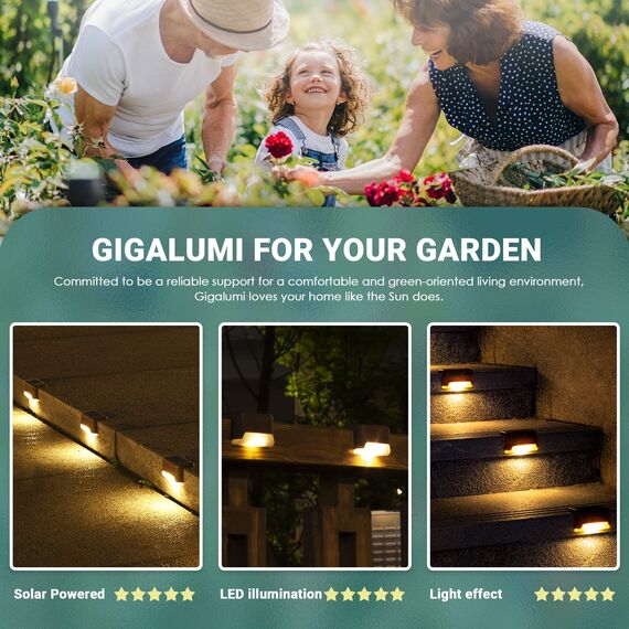 GIGALUMI Solarlampen für außen, Solar Deckleuchten, 16 Stück, wasserdichte, warmweiß, LED Gartenlampen für Garten dekoration, Terrasse, Treppen, Stufen, Zaun
