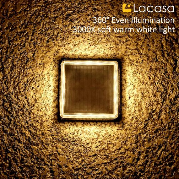 Lacasa Solar Bodenleuchten Aussen Solarleuchte Garten, 50LM LED Stufenleuchte 3000K Warmweiß Treppenlicht Außen Wasserdicht IP68 für Gehweg Weg Treppe, Eckig, 4 Stück