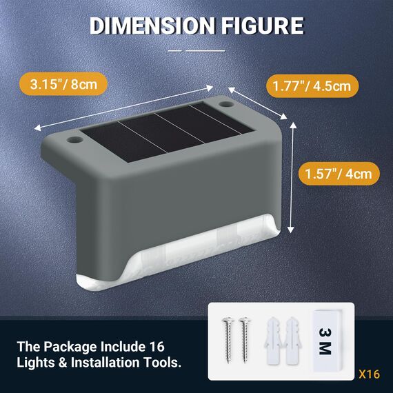 GIGALUMI Solarlampen für außen, 12 Stück Treppenleuchtung, Solar Zaunlichter, Gartenleuchten, wasserdicht Solarleuchten für Balkon, Treppen, Terrassen, Zaun, Hof, Patio (Grau, Warmweiß)