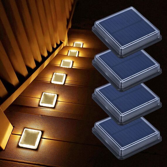 Lacasa Solar Bodenleuchten Aussen Solarleuchte Garten, 50LM LED Stufenleuchte 3000K Warmweiß Treppenlicht Außen Wasserdicht IP68 für Gehweg Weg Treppe, Eckig, 4 Stück