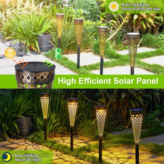GEARLTIE Solarlampen für Außen Garten 4 Stück, 800 mAh Solar Gartenleuchten mit Warm/Weißem LED, IP65 Wetterfest Solarleuchten Garten aus Metall, Gartendeko für Draußen Weg Outdoor FT (Style B)