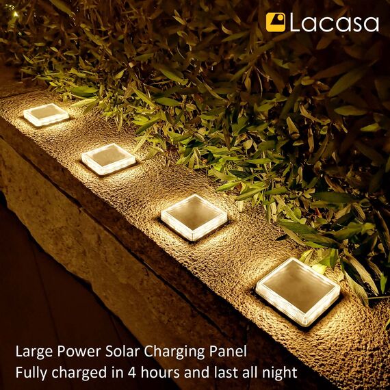 Lacasa Solar Bodenleuchten Aussen Solarleuchte Garten, 50LM LED Stufenleuchte 3000K Warmweiß Treppenlicht Außen Wasserdicht IP68 für Gehweg Weg Treppe, Eckig, 4 Stück