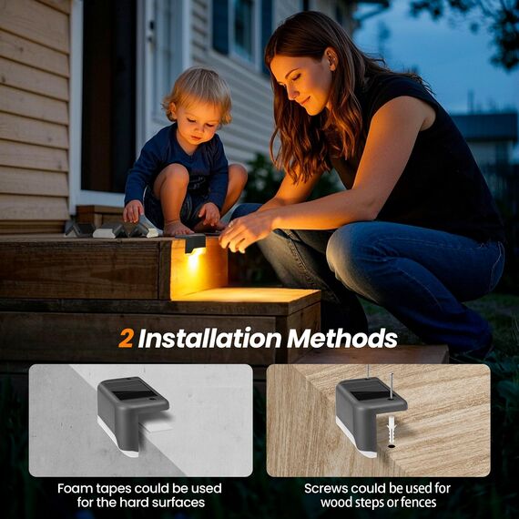 GIGALUMI Solarlampen für außen, 16 Stück Treppenleuchtung, Solar Zaunlichter, Gartenleuchten, wasserdicht Solarleuchten für Balkon, Treppen, Terrassen, Zaun, Hof, Patio (Grau, Warmweiß)