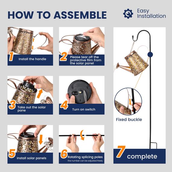 GIGALUMI Solarlampen für außen, Gartendeko für außen, Wasserdicht LED gießkanne,Solar Hängelaterne mit Halterung, für Garten, Rasen, Weg, Terrasse (kleine Blume)