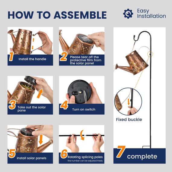 GIGALUMI Solarlampen für außen, Gartendeko für außen, Wasserdicht LED gießkanne,Solar Hängelaterne mit Halterung, für Garten, Rasen, Weg, Terrasse (Fee)