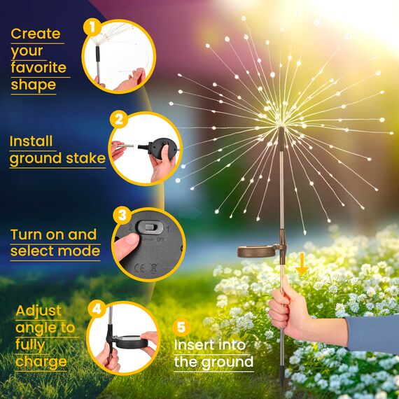 GIGALUMI Gartendeko Solarleuchten für Außen,6 Stück 120 LED Feuerwerk Solarleuchten, Wetterfest Pusteblume Solarlampen für Balkon Terrasse Blumenkästen Hof Deko
