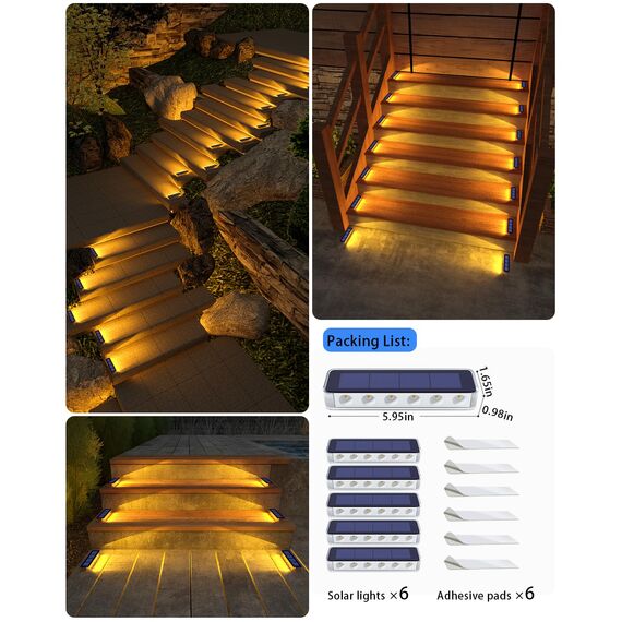 DetarZinLED Solarlampen für Außen Garten, 6 Stück Solar Bodenleuchten Aussen, IP68 Wasserdicht LED Treppenbeleuchtung Außen, Warmweiß Solarleuchten für Treppen, Boden, Auffahrt, Stufen, Weg, Terrasse