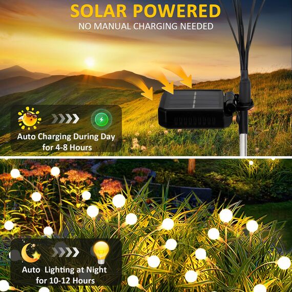 Solarlampen für Außen Garten, 6 Stück 8LED Glühwürmchen Solarleuchten Außen Neu Aufgerüstet Höhen Optional Modi Glühwürmchen Licht IP65 Wasserdicht Solarleuchten für Pathway Yard Patio Dekoratives