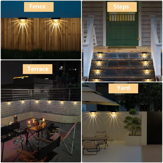 Auting Solarlampen für Außen, 4 Stück Solar Decklichter für die Garten dekoration,Wasserdichte Solar Zaunlichter Warmweiß für Außentreppen, Treppen, Zaun, Hof, Terrasse und Weg