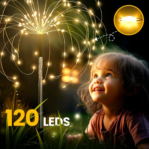 GIGALUMI Gartendeko Solarleuchten für Außen,4 Stück 120 LED Feuerwerk Solarleuchten, Wetterfest Pusteblume Solarlampen für Balkon Terrasse Blumenkästen Hof Deko