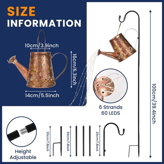 GIGALUMI Solarlampen für außen, Gartendeko für außen, Wasserdicht LED gießkanne,Solar Hängelaterne mit Halterung, für Garten, Rasen, Weg, Terrasse (Fee)