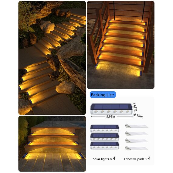 DetarZinLED Solar Bodenleuchten Aussen, 4 Stück Solarlampen für Außen Garten IP68 Wasserdicht, Warmweiß LED Treppenbeleuchtung Außen, Solarleuchten für Treppe, Boden, Auffahrt, Stufen, Weg, Terrasse