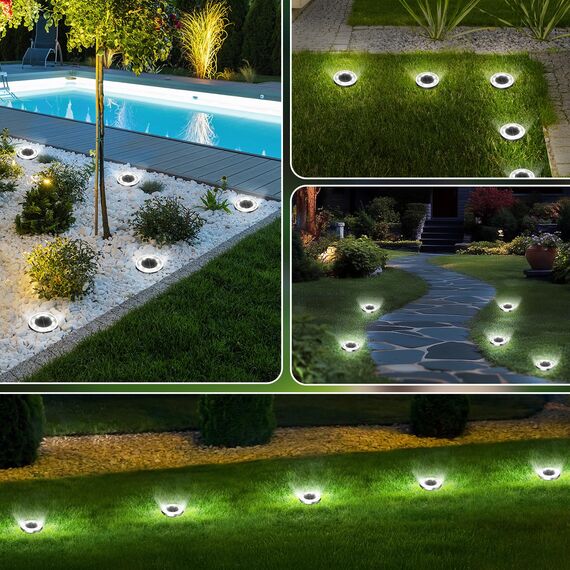 FLOWood 10 Stück Solar Bodenleuchten Aussen, 6500K Kaltweiß Solarleuchten für Garten Außen mit 8 LEDs, Wasserdicht Led Solar Gartenleuchten, Solarlampen für Außen Garten Rasen Auffahrt ·Gehweg Patio