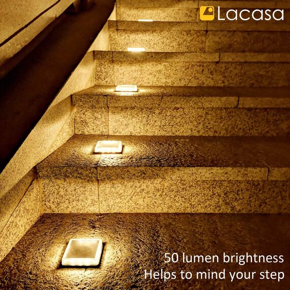 Lacasa Solar Bodenleuchten Aussen Solarleuchte Garten, 50LM LED Stufenleuchte 3000K Warmweiß Treppenlicht Außen Wasserdicht IP68 für Gehweg Weg Treppe, Eckig, 4 Stück