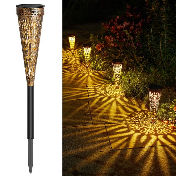 GEARLTIE Solarlampen für Außen Garten 4 Stück, 800 mAh Solarleuchten für Außen mit Warm/Weißem LED, IP65 Wetterfest Balkon Deko Garten aus Metall, Lampions Solar Outdoor Weg Terrasse