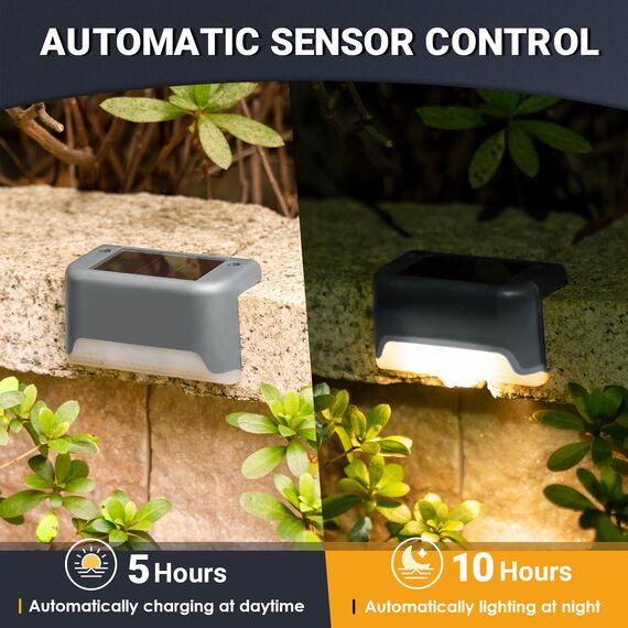 GIGALUMI Solarlampen für außen, 12 Stück Treppenleuchtung, Solar Zaunlichter, Gartenleuchten, wasserdicht Solarleuchten für Balkon, Treppen, Terrassen, Zaun, Hof, Patio (Grau, Warmweiß)