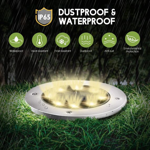 FLOWood 12 Stück Solar Bodenleuchte für Garten 8 LEDS Warmweiß Außenleuchte Wasserdicht Gartenleuchte Edelstahl Kunststoff ampe für außen Auffahrt Gehweg Patio Garden [Energieklasse A]
