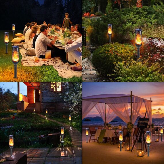 Moxled Solarlampen für Außen Garten, 6 Stück Solar Fackeln mit Realistischer Flammeneffekt, IP65 Wasserdicht Gartenfackeln Solarleuchten für Außen, Hinterhöfe, Gärten, Rasen Beleuchtung