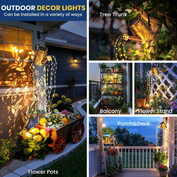 GIGALUMI Solarlampen für außen, Gartendeko für außen, Wasserdicht LED gießkanne,Solar Hängelaterne mit Halterung, für Garten, Rasen, Weg, Terrasse (Kolibri)