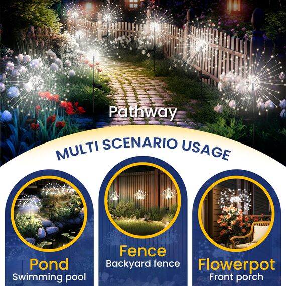 GIGALUMI Solarleuchten für den Außenbereich, 4 Stück, Solar-Feuerwerk-Lichter, wasserdicht, 120 LEDs, Solar-Starburst-Licht für Hof, Balkon, Terrasse, Pflanzgefäß, Gartendekoration (kaltweiß)