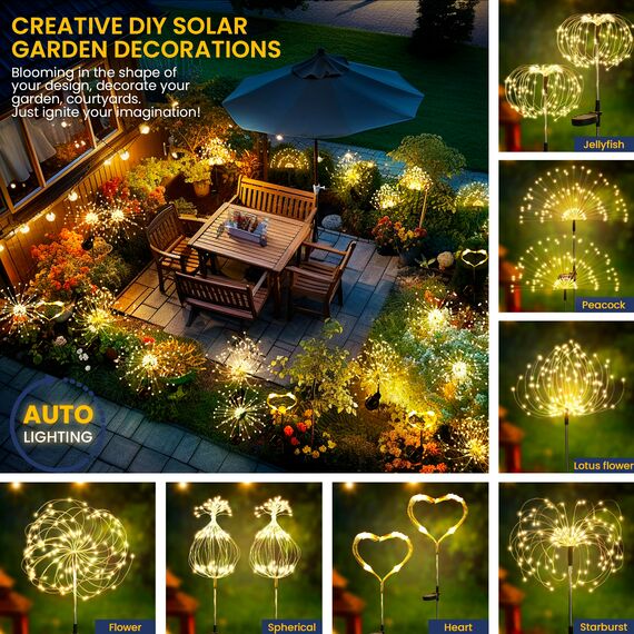 GIGALUMI Gartendeko Solarleuchten für Außen,6 Stück 120 LED Feuerwerk Solarleuchten, Wetterfest Pusteblume Solarlampen für Balkon Terrasse Blumenkästen Hof Deko