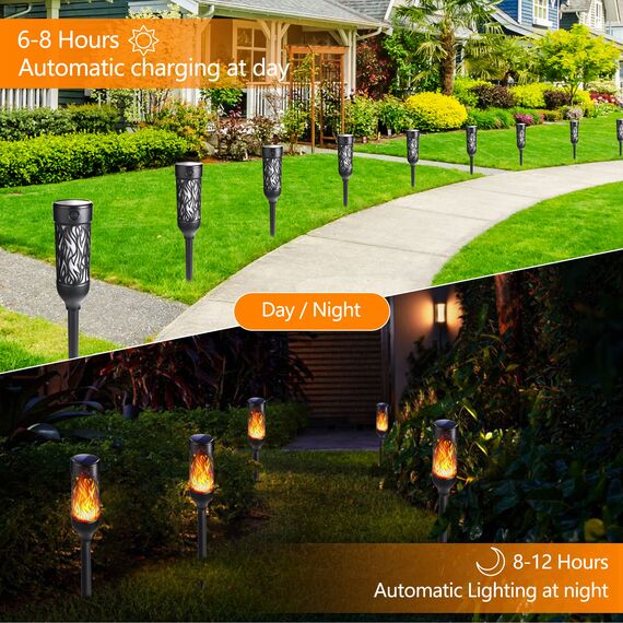 Moxled Solarlampen für Außen Garten, 6 Stück Solar Fackeln mit Realistischer Flammeneffekt, IP65 Wasserdicht Gartenfackeln Solarleuchten für Außen, Hinterhöfe, Gärten, Rasen Beleuchtung
