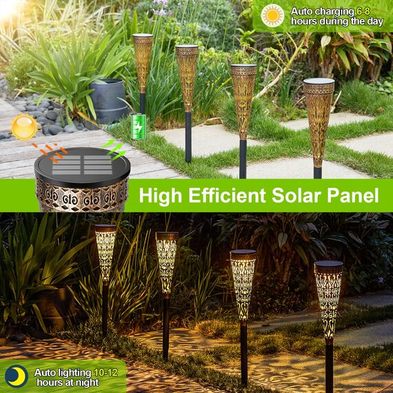 GEARLTIE Solarlampen für Außen Garten 4 Stück, 800 mAh Solarleuchten für Außen mit Warm/Weißem LED, IP65 Wetterfest Balkon Deko Garten aus Metall, Lampions Solar Outdoor Weg Terrasse