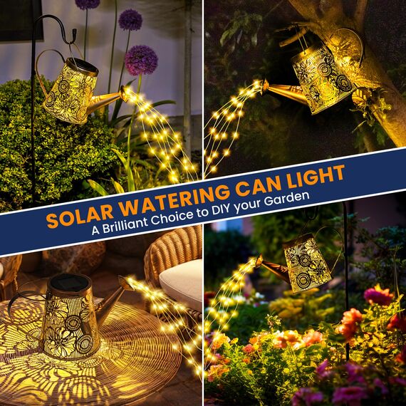 GIGALUMI Solarlampen für außen, Gartendeko für außen, Wasserdicht LED gießkanne,Solar Hängelaterne mit Halterung, für Garten, Rasen, Weg, Terrasse (große Blume)
