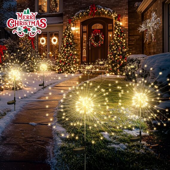 GIGALUMI Gartendeko Solarleuchten für Außen,4 Stück 120 LED Feuerwerk Solarleuchten, Wetterfest Pusteblume Solarlampen für Balkon Terrasse Blumenkästen Hof Deko