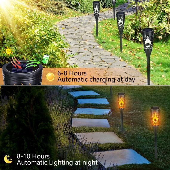 Moxled 6 Stück Solarlampen für Außen - 12 LED Solarleuchten Garten mit Realistischer Flammeneffekt, IP65 Wasserdicht Gartenfackeln Solar für Außen, Hinterhöfe, Gärten, Rasen Beleuchtung