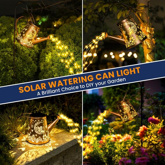 GIGALUMI Solarlampen für außen, Gartendeko für außen, Wasserdicht LED gießkanne,Solar Hängelaterne mit Halterung, für Garten, Rasen, Weg, Terrasse (Fee)