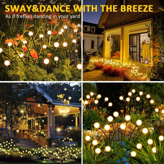 Solarlampen für Außen Garten, 6 Stück 8LED Glühwürmchen Solarleuchten Außen Neu Aufgerüstet Höhen Optional Modi Glühwürmchen Licht IP65 Wasserdicht Solarleuchten für Pathway Yard Patio Dekoratives