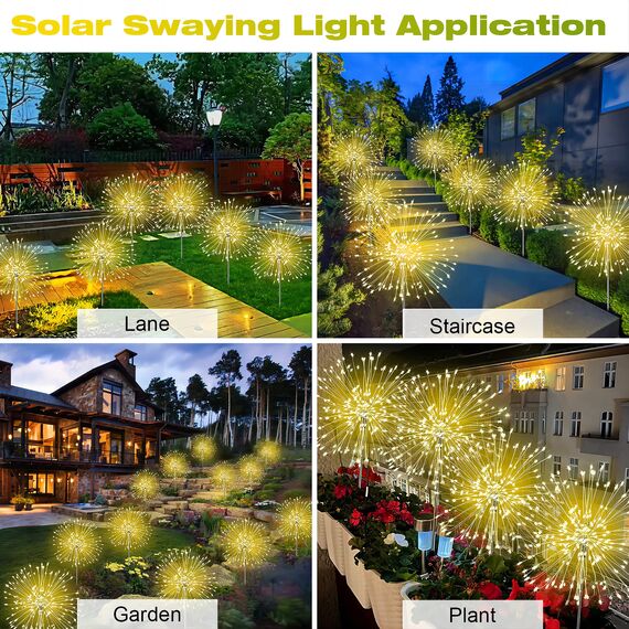 Liyade Solarlampen für Außen Garten, 4 Stück 120 LED Solarleuchten Feuerwerk, 8 Modi Solarleuchten Garten mit Fernbedienung Pusteblume solarlampen für Außen Balkon Wege Rasen Deko (Warmweiß)
