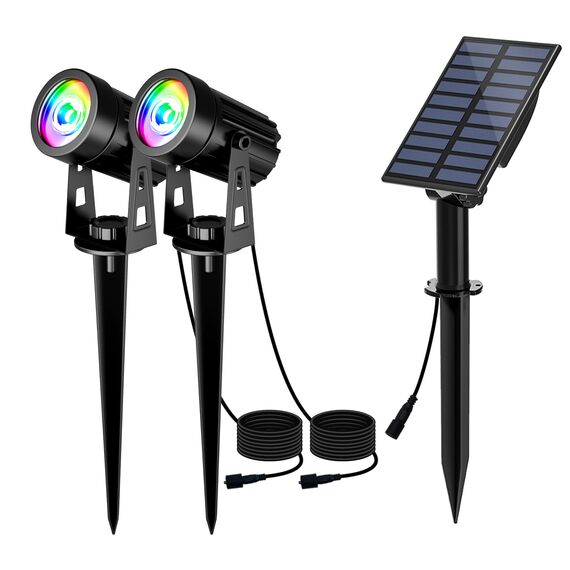 T-SUN Solarlampen für Außen Garten, 2 Stück LED Solar Gartenleuchten, Gartenleuchten Solar, Wasserdicht LED Solarlampe, Gartenlampe, Wegeleuchte, Spotbeleuchtung (Farbwechsel)