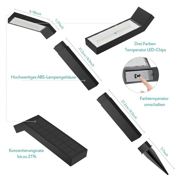 AGOTD Solarleuchte für Außen Garten, 4 Stück Solarlampen mit 3 Lichtmodi Wegeleuchten, IP55 Wasserdicht Solar Gartenleuchte für Garten, Deck, Rasen, Hof, Weg, Einfahrt