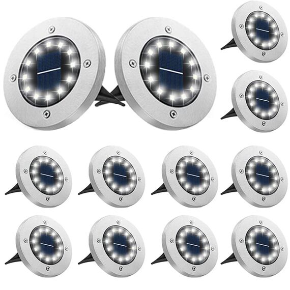 Bowfar 12 Stück Solar Bodenleuchten Aussen, Solarleuchten Garten mit 12 LEDs für Außen, 3000K Kaltweiß Wasserdicht Led Solar Gartenleuchten, Solarlampen für Rasen Auffahrt Gehweg Patio Garden