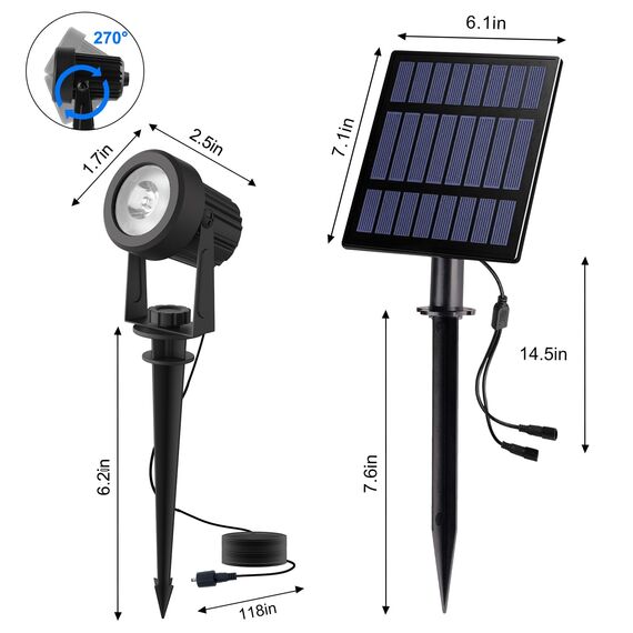 T-SUN Solar Gartenleuchte, 2 Stück Solarstrahler Solarlampen für garten, IP65 Wasserdicht LED Solarlampe mit 2 Helligkeitsstufe, 3 Meter Kabe,Auto-on/off für Bäume,Sträucher,Gartenweg(3000K Warmweiß)