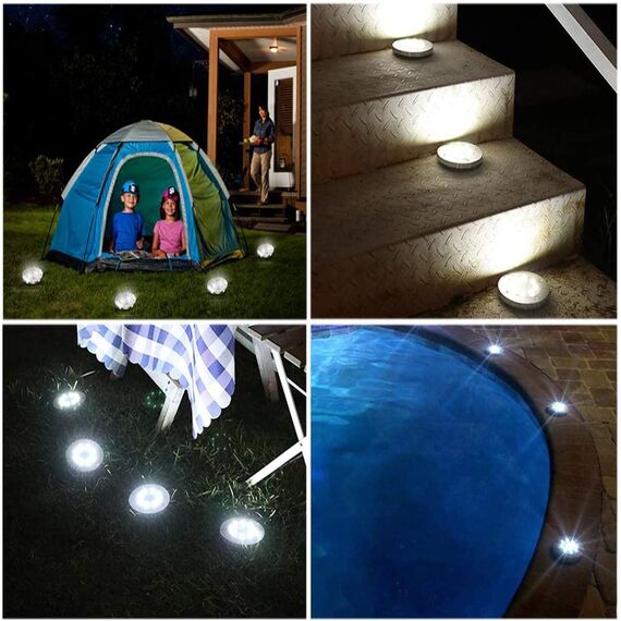 Bowfar 12 Stück Solar Bodenleuchten Aussen, Solarleuchten Garten mit 12 LEDs für Außen, 3000K Kaltweiß Wasserdicht Led Solar Gartenleuchten, Solarlampen für Rasen Auffahrt Gehweg Patio Garden