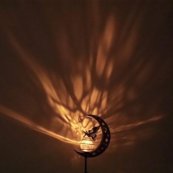 AGOTD Mond Solarleuchten Garten im Freien, Solarlampe für Außen Metall Mond Solar LED Glaskugel Gartenleuchte, Elfe Wasserdichte Solarleuchte mit Erdspieß