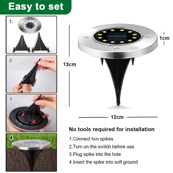 Bowfar 12 Stück Solar Bodenleuchten Aussen, Solarleuchten Garten mit 12 LEDs für Außen, 3000K Kaltweiß Wasserdicht Led Solar Gartenleuchten, Solarlampen für Rasen Auffahrt Gehweg Patio Garden