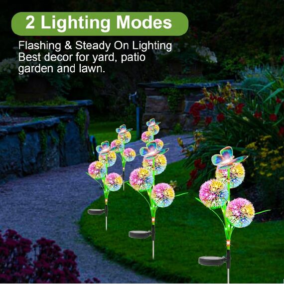 Fohil Solarlampen für Außen Garten, 2 Stück Solarleuchten Garten Deko Löwenzahn Blumen mit Farbwechsel LED,2 Modi Dekoration Licht IP65 Wasserdicht für Rasen, Balkon, Terrasse, Hof, Weihnachtsdeko