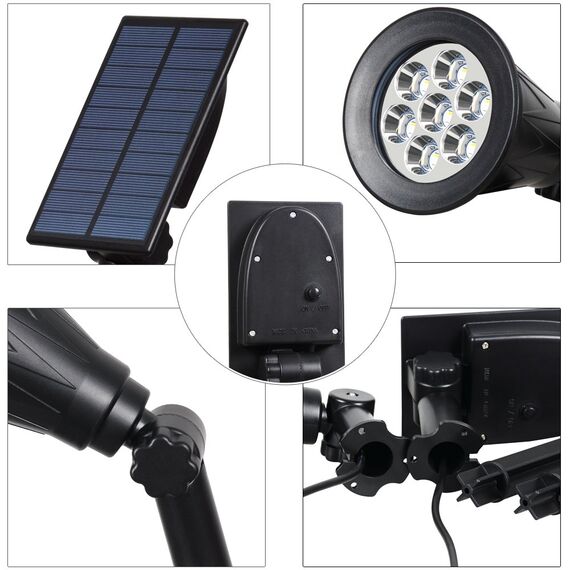 T-SUN 7 LED RGB Solarstrahler Solarleuchten, 2-in-1 Wasserdicht Solar Gartenleuchten Solarlampe Außen Wandleuchte mit 3M Kabel, 7 Farbwechsel Gartenbeleuchtung für Hof, Rasen, Wege(2 Stück)